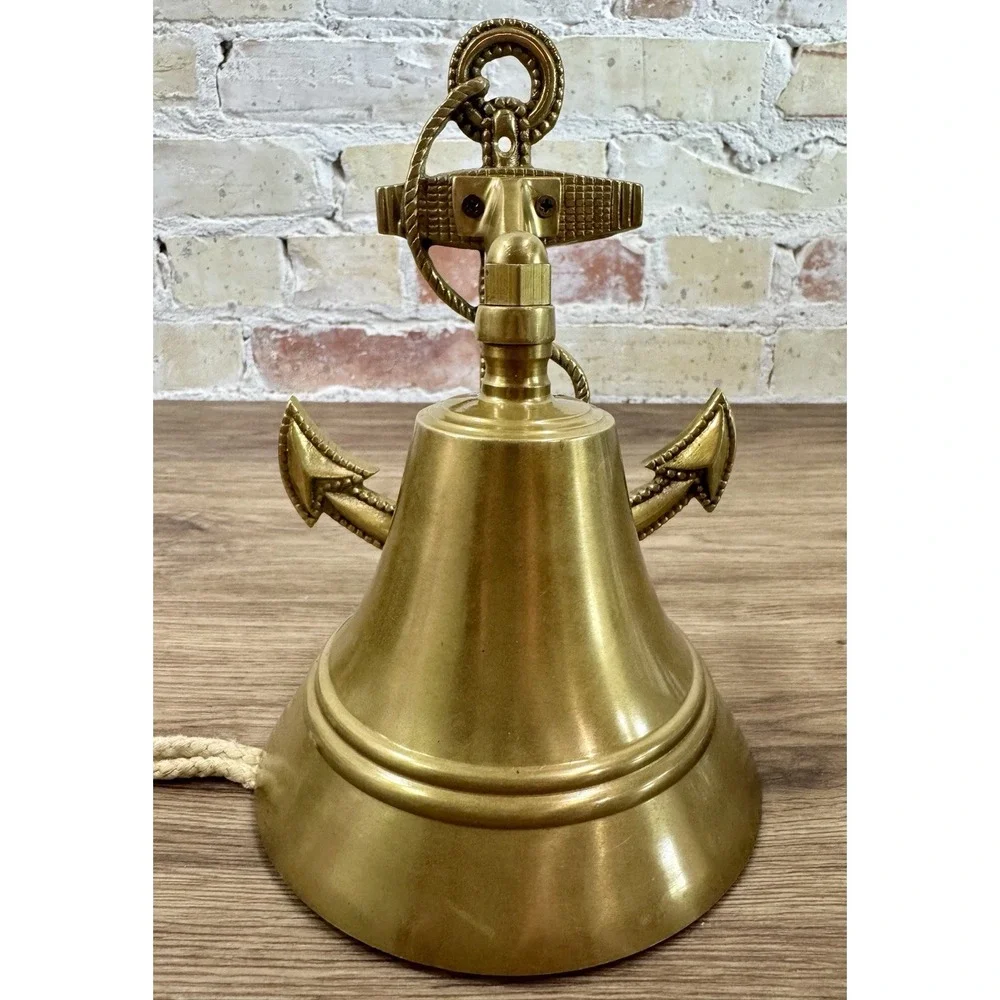 Vintage Solid Brass Ship Bell Anchor Wall Mount Nautical Maritime Rope 6.5